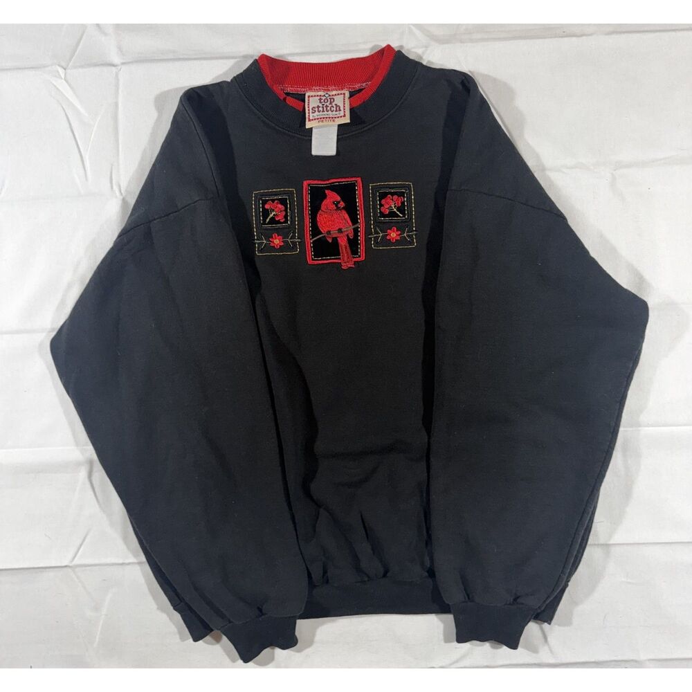 Vintage Top Stitch by Morning Sun Womens Black Cardinal Double Collar Sweatshirt